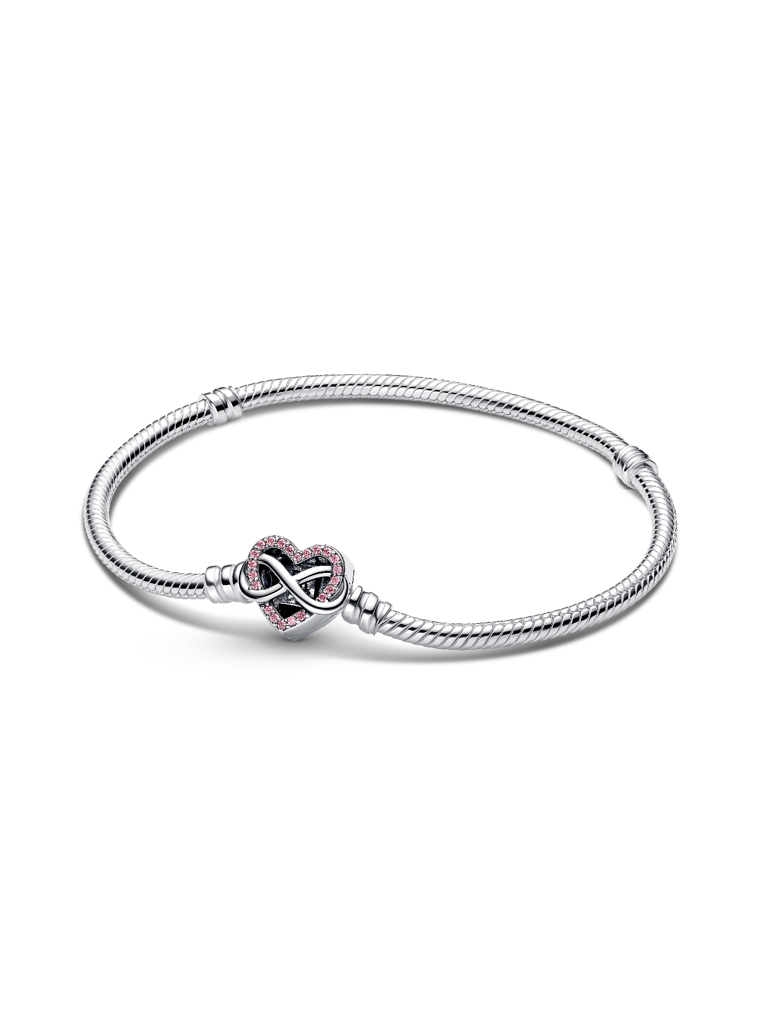 Pulseira Corrente Snake com Fecho de Coração Rosa Infinito Brilhante