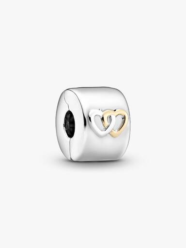 Interlocked hearts silver clip with 14k