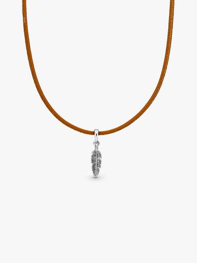 Feather pendant and choker with golden tan leather and pink cubic zirconia