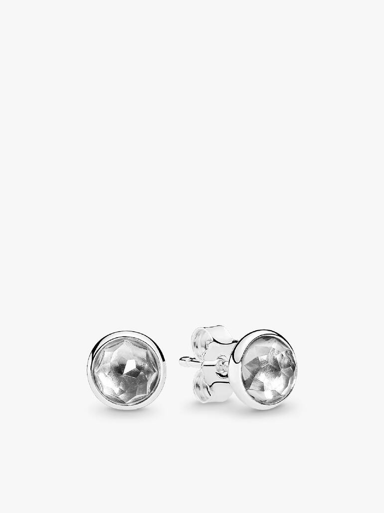 April birthstone silver stud earrings with rock crystal