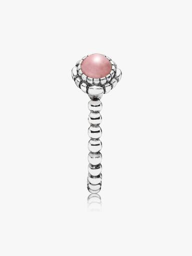 Silver ring, birthstone-October, pink opal
