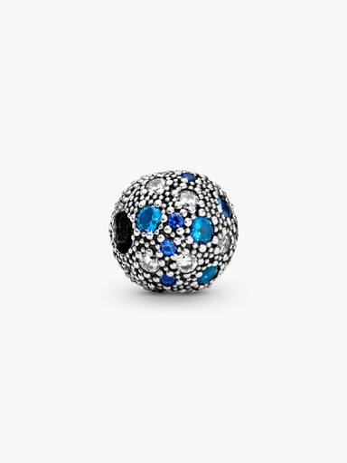 Silver clip with Swiss blue crystal, clear cubic zirconia and royal blue crystal