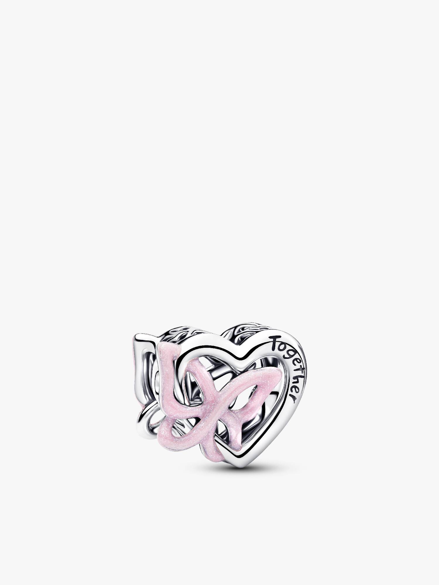 Charm de coração entrelaçado com borboleta.