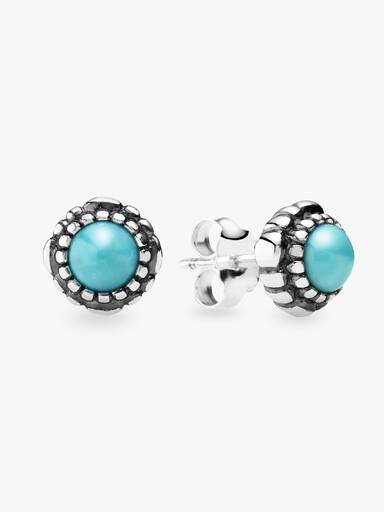 Silver stud earring, birthstone-December, turquise