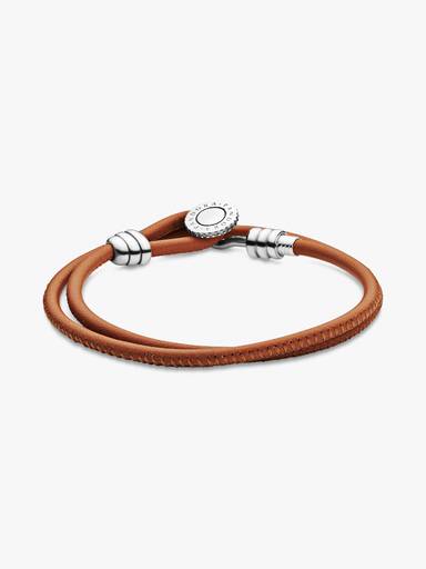 Pulseira Dupla de Couro Caramelo Dourado