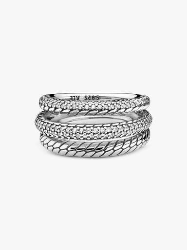 Anel de Bandaa Triplo com Patrón de Corrente de Serpiente En Pavê