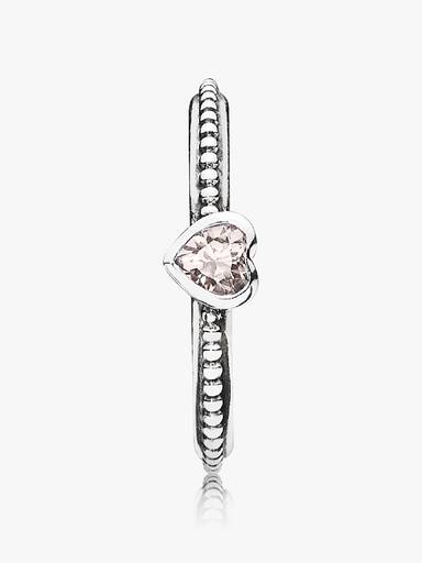 Heart silver ring with rose pink synthetic sapphire