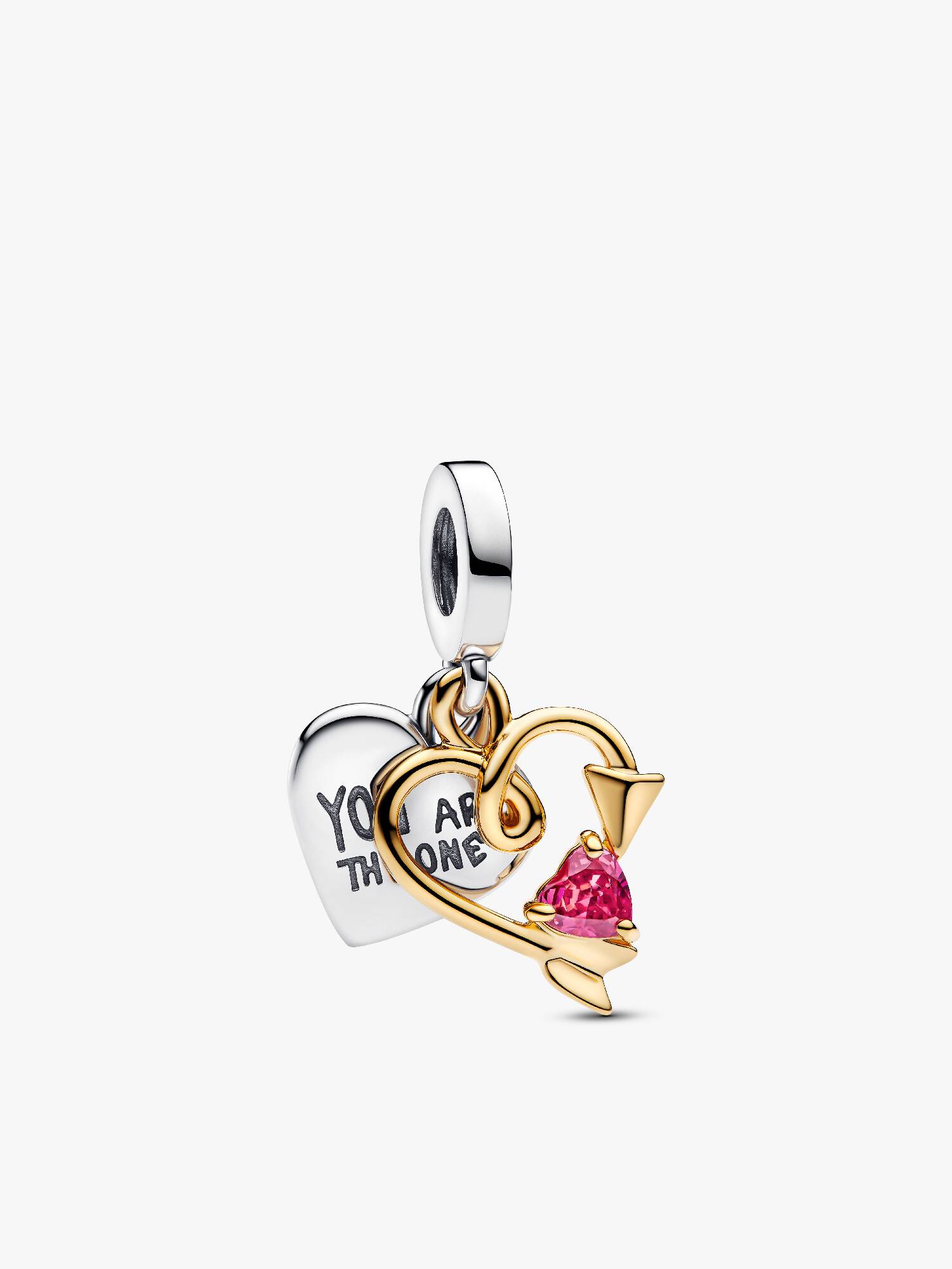 Charm pendente duplo gravável com coração e flecha