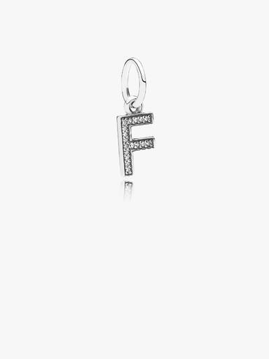 Letter F silver dangle with cubic zirconia