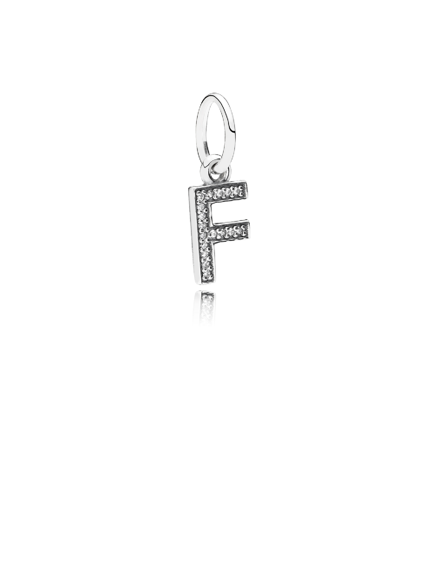 Letter F silver dangle with cubic zirconia