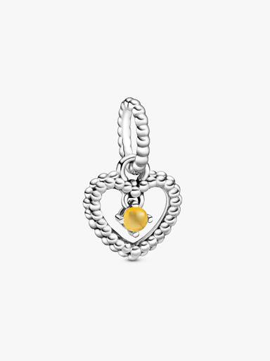 Heart sterling silver dangle with honey coloured crystal