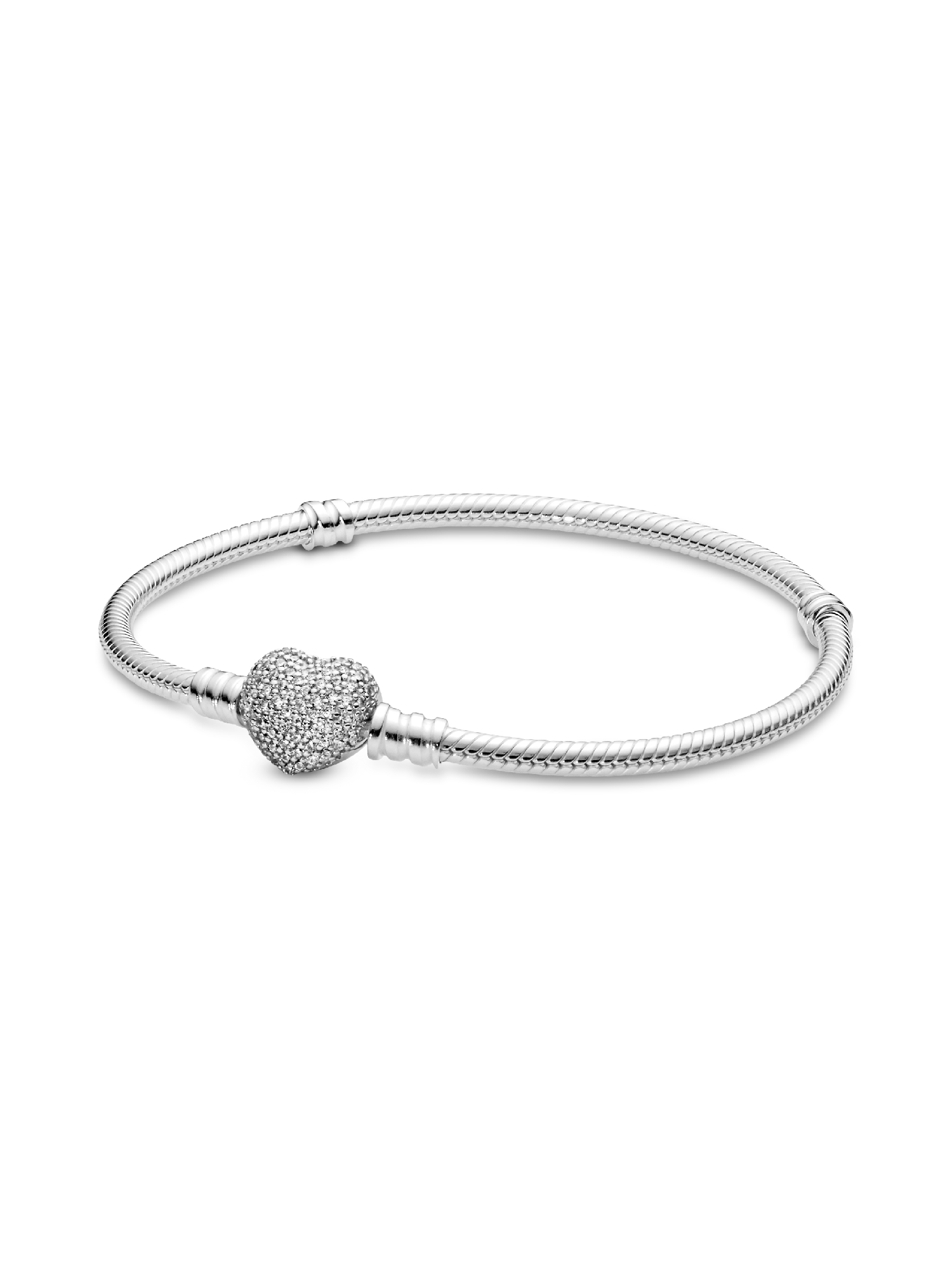 Pulseira Corrente Snake com Fecho de Coração em Pavé