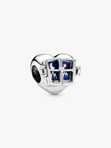 Mum heart silver charm with blue enamel