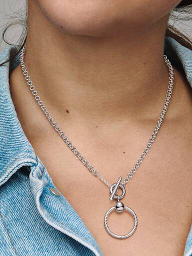 T-bar O-pendant sterling silver necklace