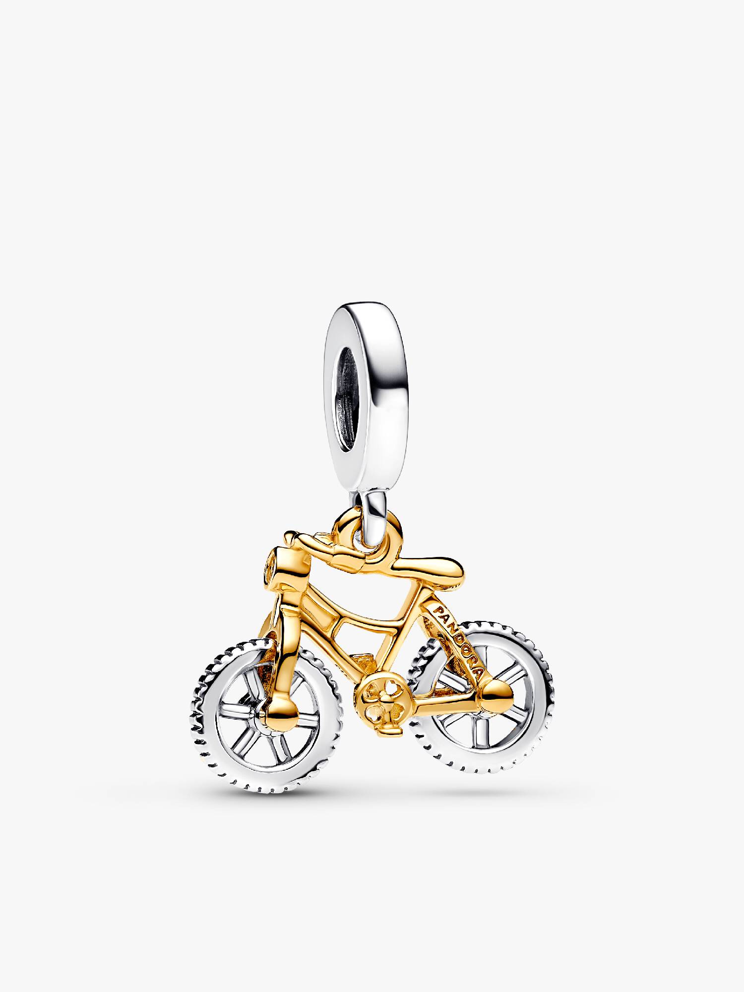 Charm pendente de bicicleta com rodas giratórias de dois tons