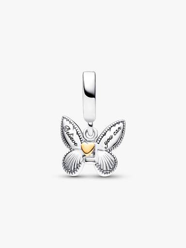 Butterfly with moveable wings sterling silver and 14k gold-plated dangle with 0.009 ct TW GHI SI1+ round brilliant cut lab created diamond a