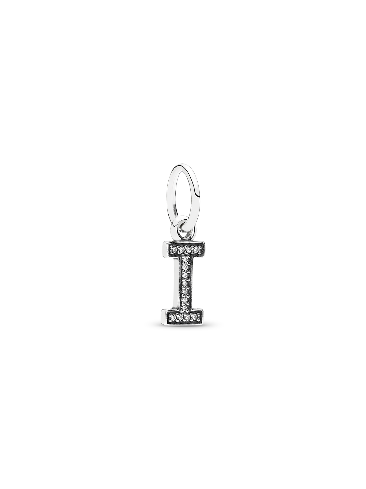 Letter I silver dangle with cubic zirconia