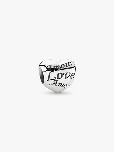 Heart silver charm with LOVE in dif. languages