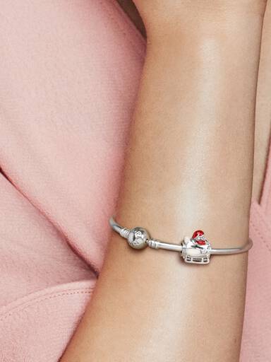 Santa in spaceship silver charm with red, silver enamel and clear cubic zirconia