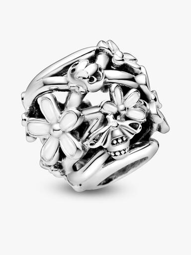 Daisy sterling silver charm with white enamel