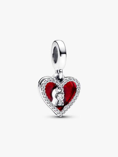 Charm pendente duplo coração vermelho e fechadura