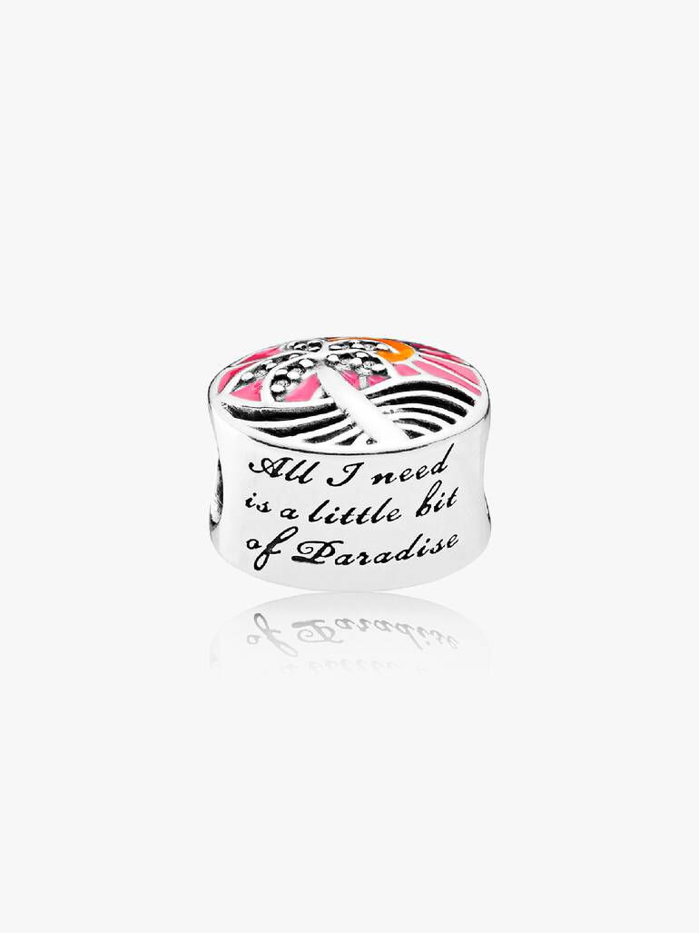 Sunset silver charm with clear cubic zirconia, orange and pink enamel