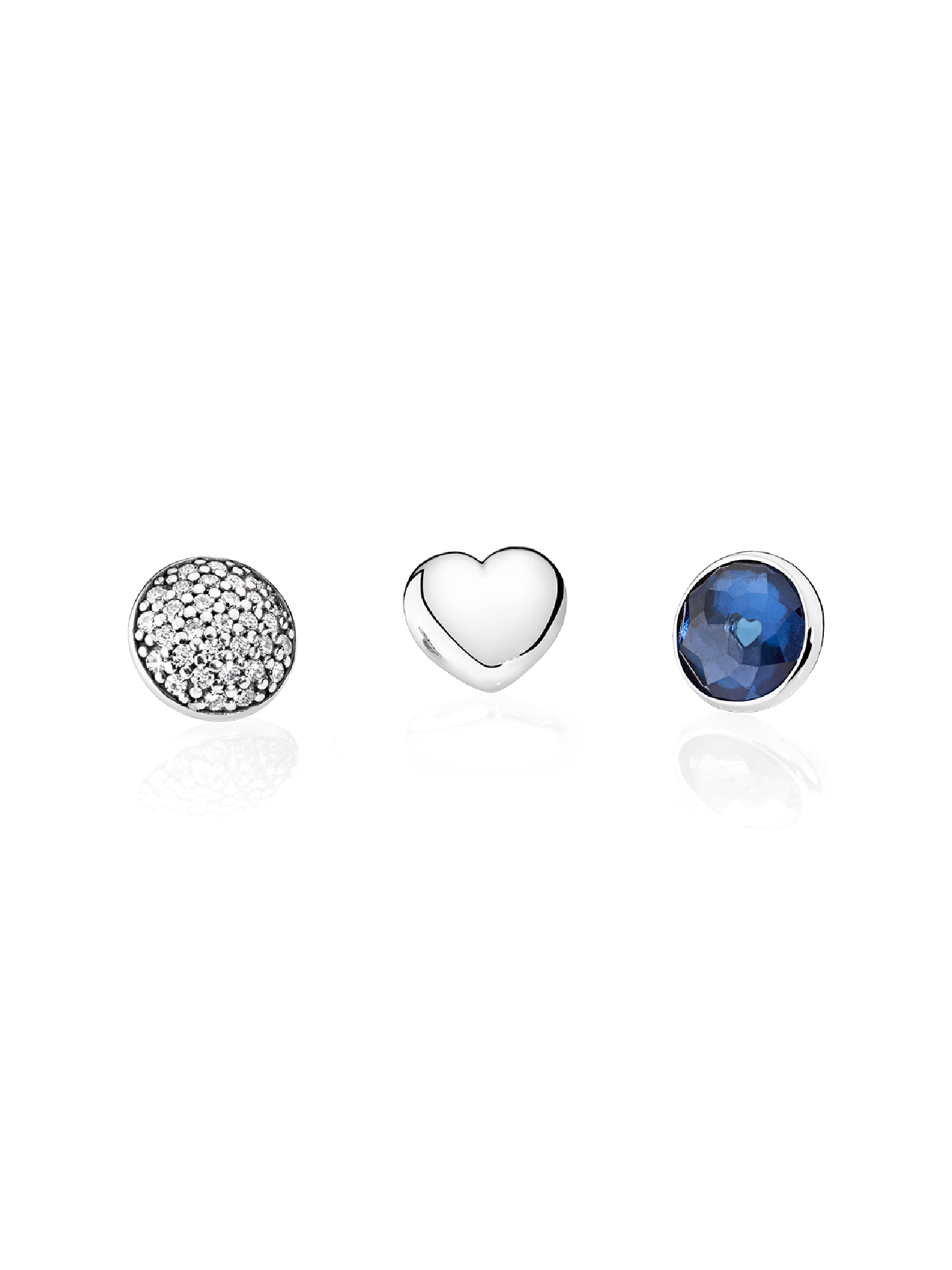 September petite elements pack in silver with heart, pave droplet with clear CZ and synthetic sapphire droplet