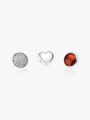 January petite elements pack in silver with heart, pave droplet with clear CZ and garnet droplet