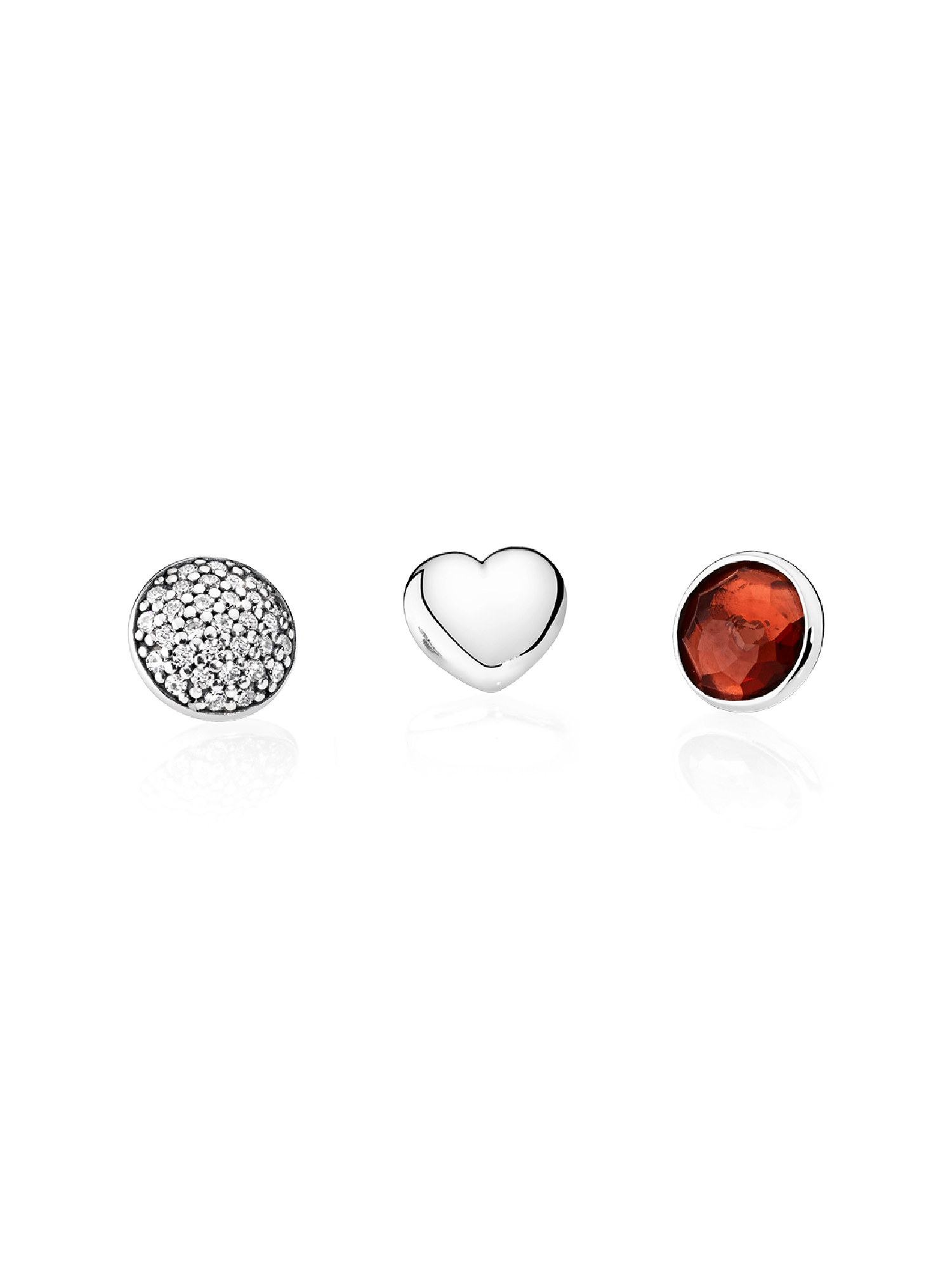 January petite elements pack in silver with heart, pave droplet with clear CZ and garnet droplet