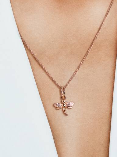 Dragonfly Pandora Rose pendant with clear cubic zirconia