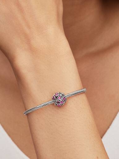 Charm Corações Rosa Vazados Mãe