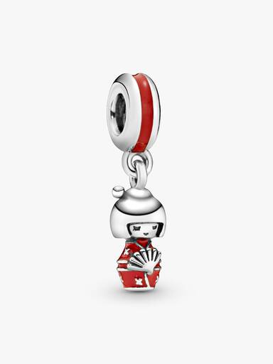 Japanese doll silver dangle with red enamel