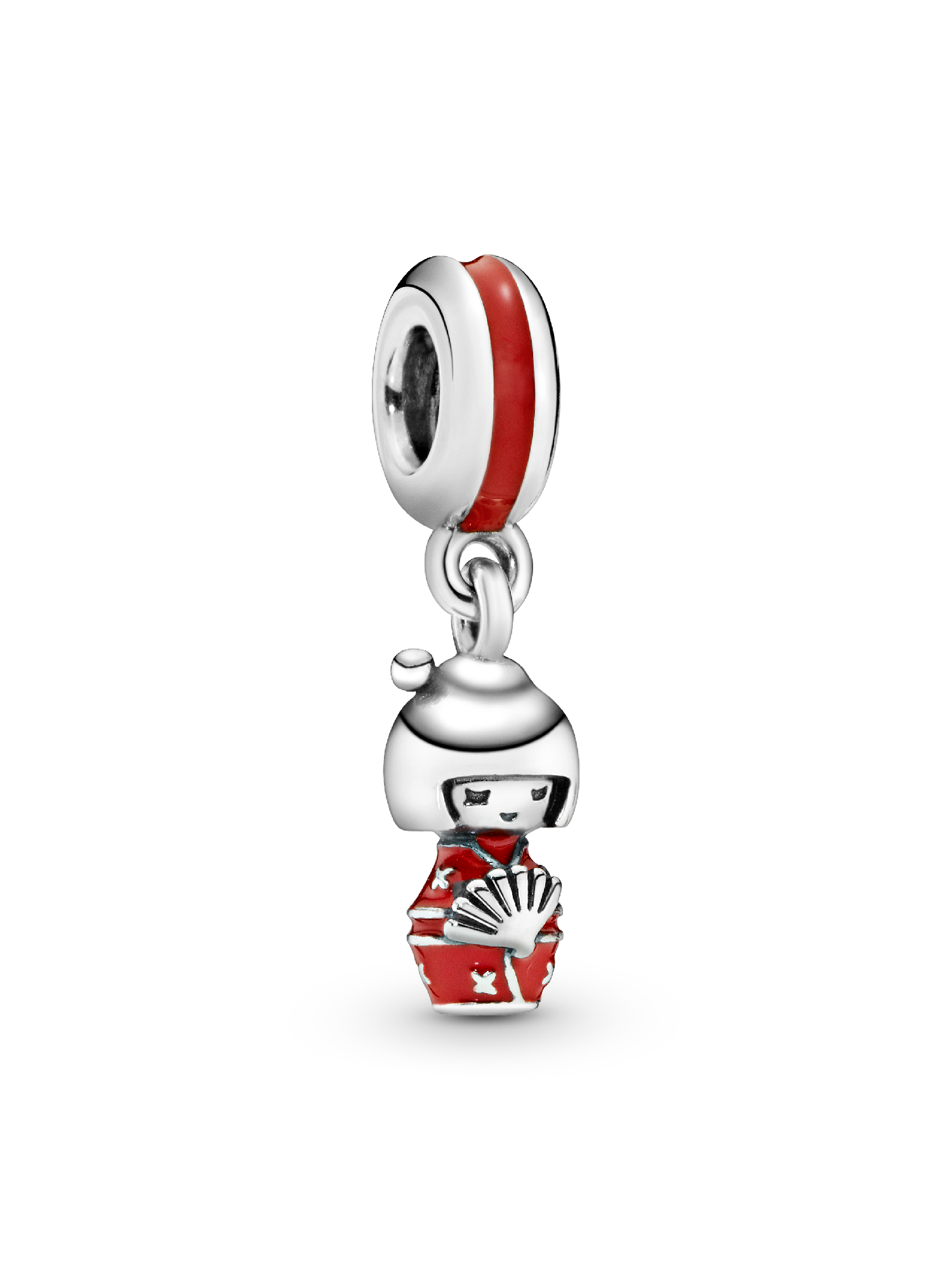 Japanese doll silver dangle with red enamel