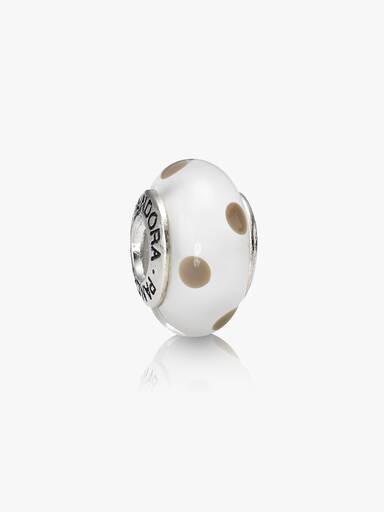 Dotted silver charm with white and black murano glass