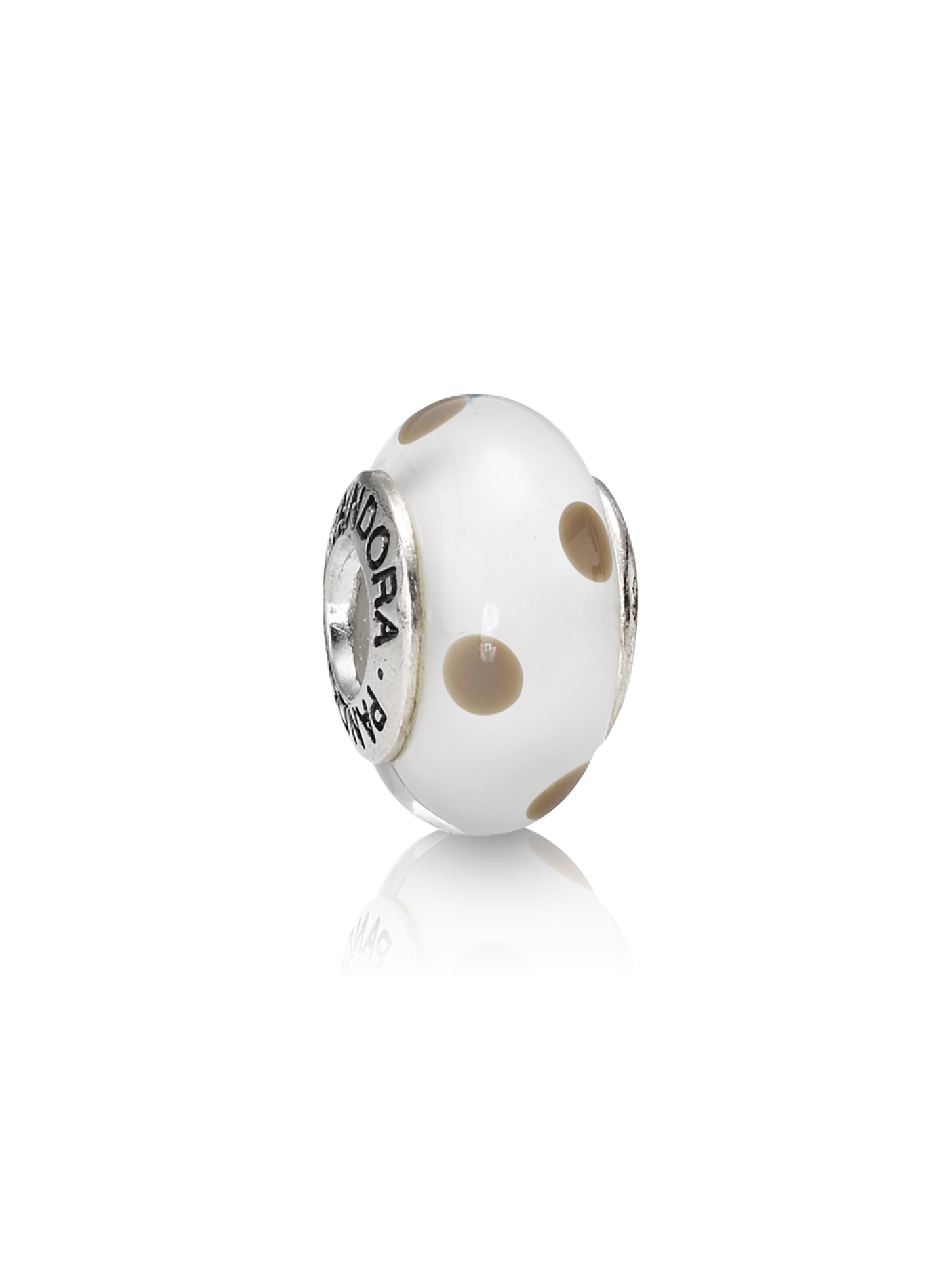 Dotted silver charm with white and black murano glass
