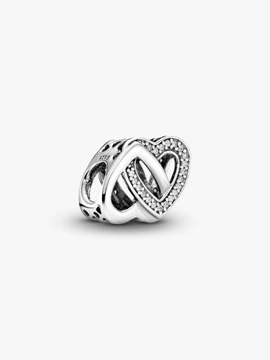 Interlocked hearts silver charm with clear cubic zirconia