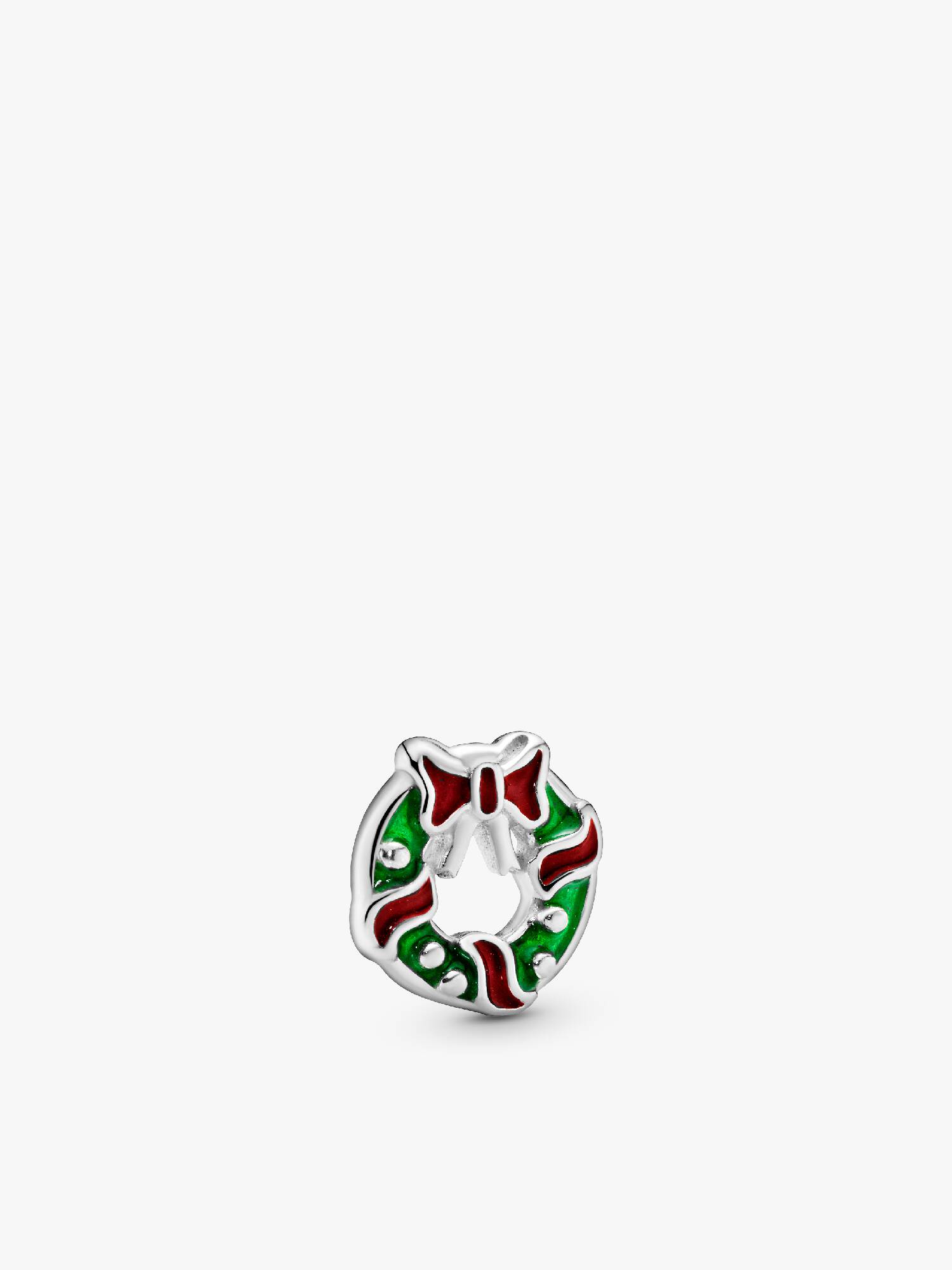Holiday wreath silver petite element with red and green enamel