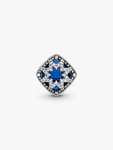 Abstract silver charm with Swiss blue crystal and clear cubic zirconia