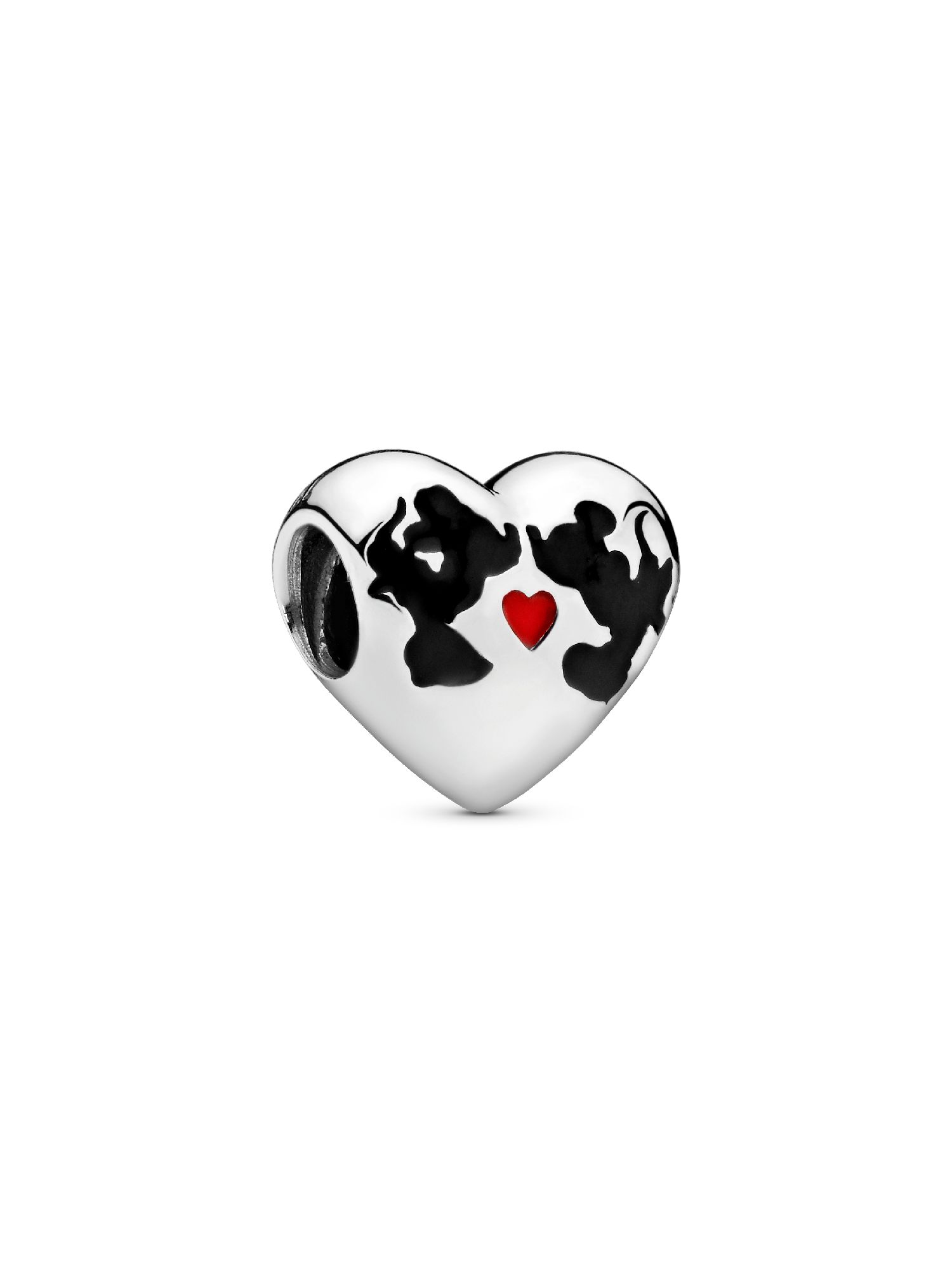 Disney Minnie & Mickey heart silver charm with black and red enamel