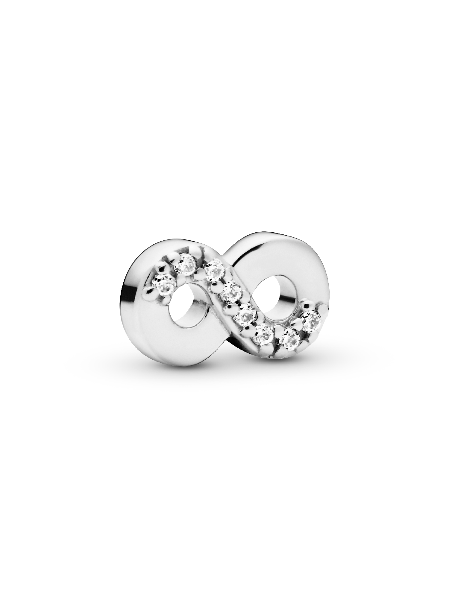 Infinity silver petite element with clear cubic zirconia