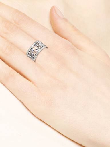 Forget me not silver ring with purple and clear cubic zirconia