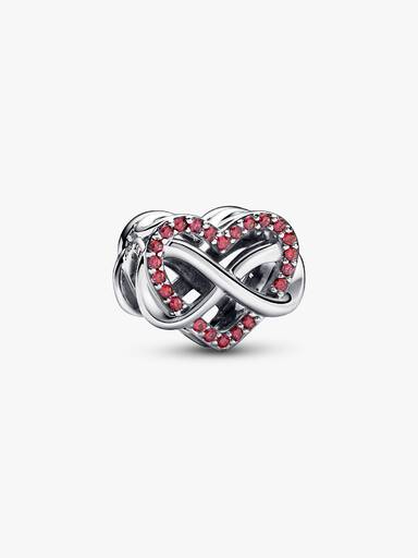 Infinity heart sterling silver charm with red cubic zirconia