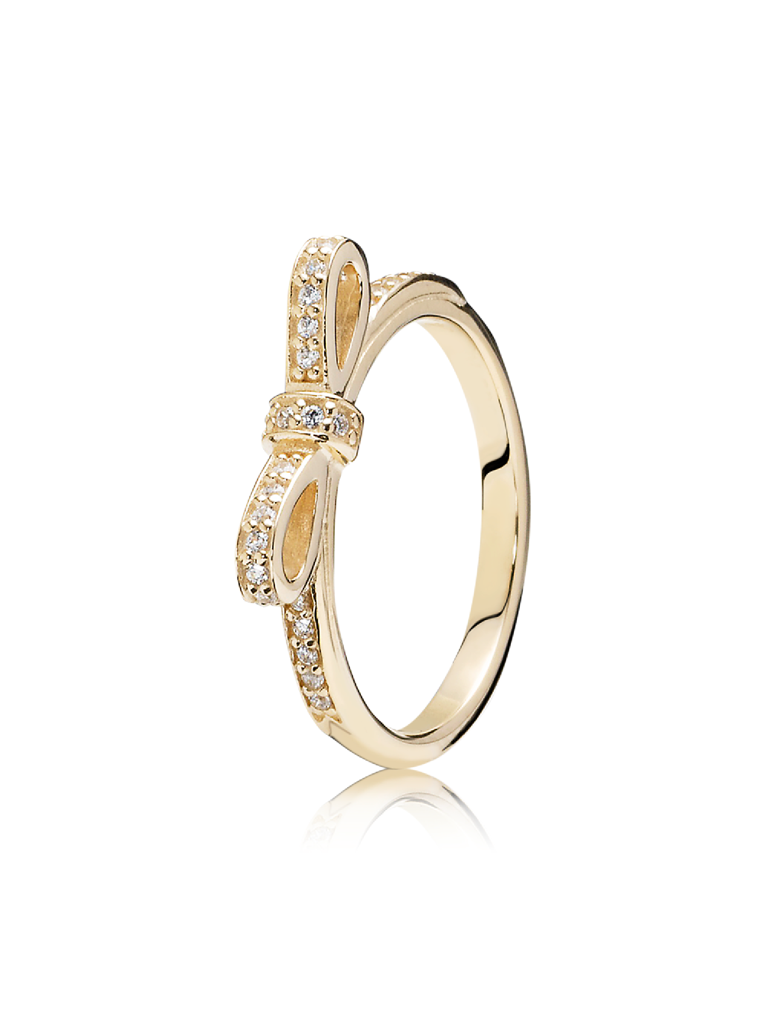 Anel Brilhante Laço, Zircônia Cúbica Transparente e ouro 14k