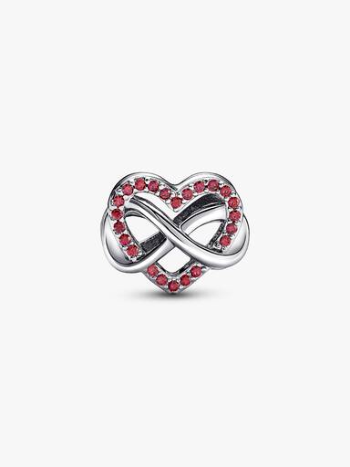 Infinity heart sterling silver charm with red cubic zirconia