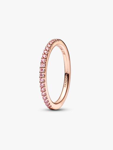 Anel Meia Aliança Rosa Brilhante