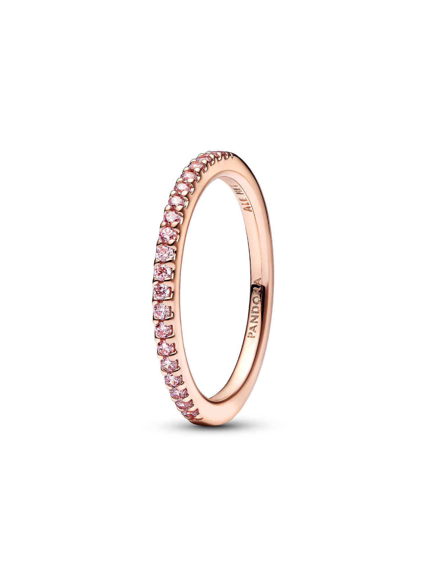 Anel Meia Aliança Rosa Brilhante