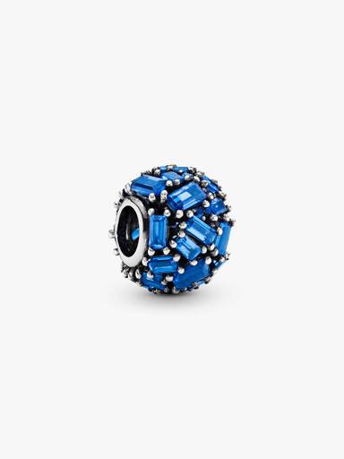 Ice cube silver charm with sea blue crystal