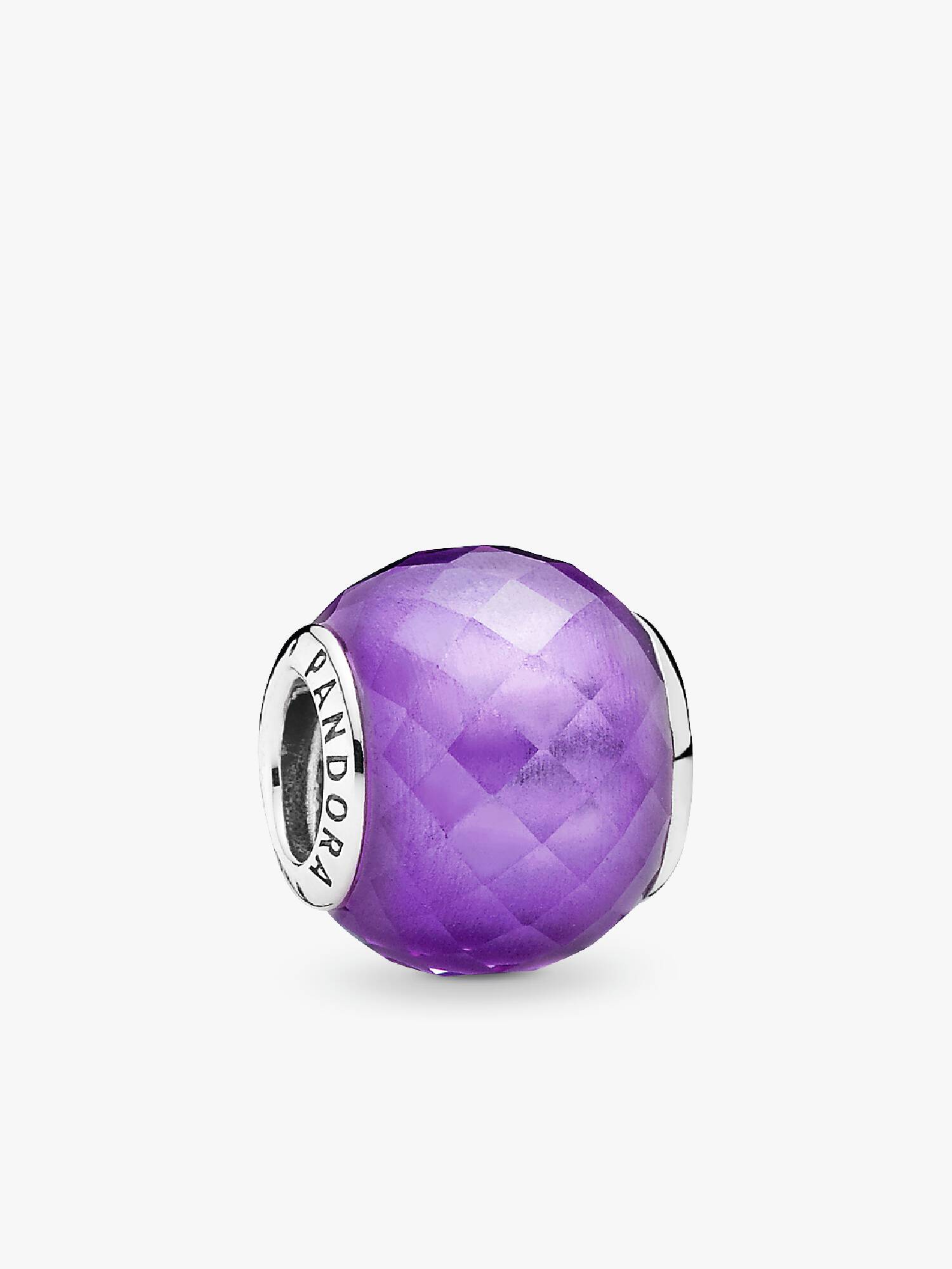 Abstract faceted silver charm with purple cubic zirconia