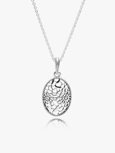 Floral daisy lace silver pendant with necklace