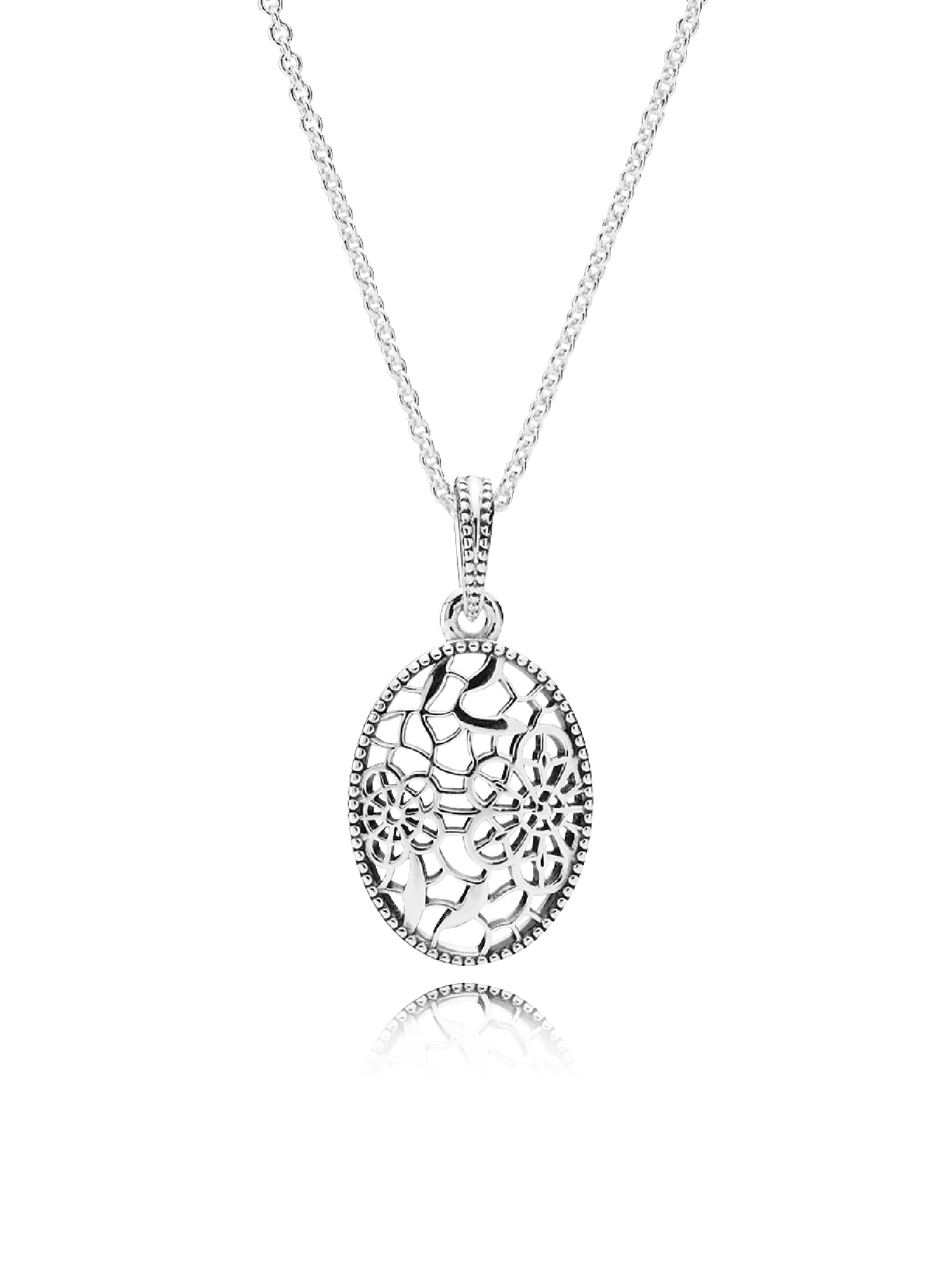 Floral daisy lace silver pendant with necklace